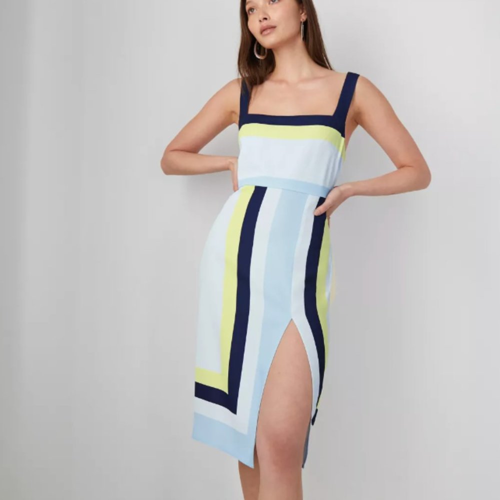 Babaton 90s slit striped dress.